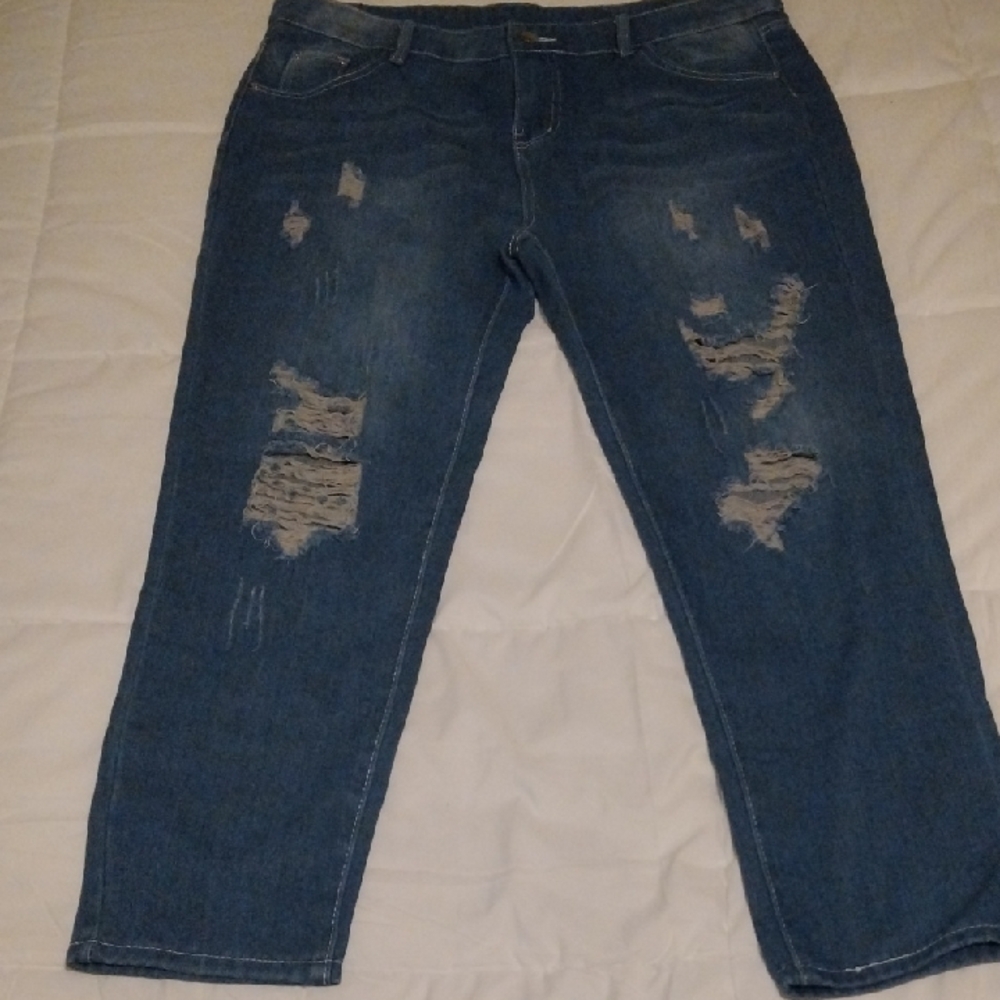 Blue Straight Leg Distressed Jeans